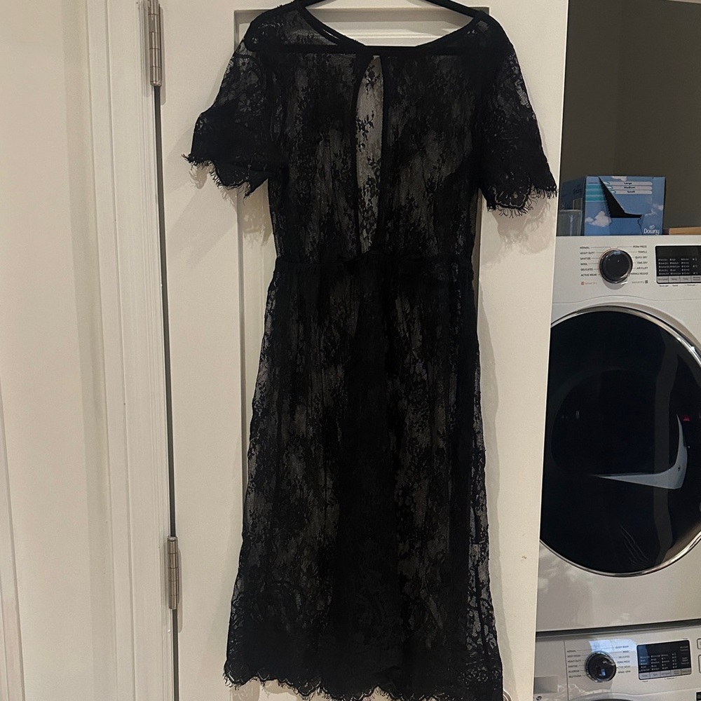 Fashion Nova Black Lace Midi Dress with Keyhole Back